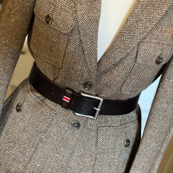 Brown Herringbone Blazer and Skirt Suit with Statement Necklace - Picture 2 of 14